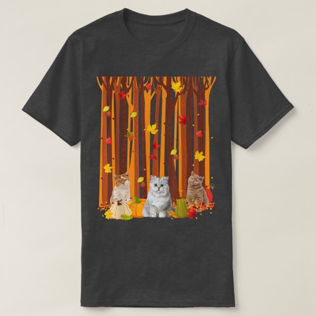 Camiseta Olá Autumn Cat Maple Leaf Fall Pumpkin Mens Wome (Frente do Design)