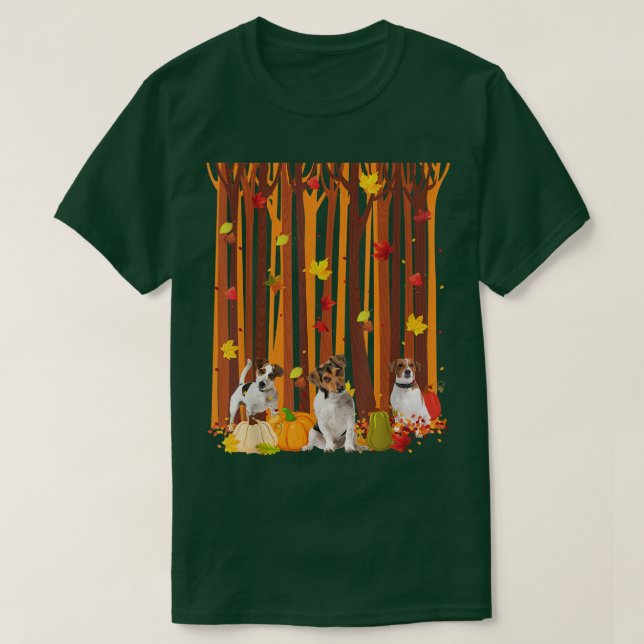 Camiseta Olá Autumn Jack Russell Maple Leaf Fall Pumpkin (Frente do Design)
