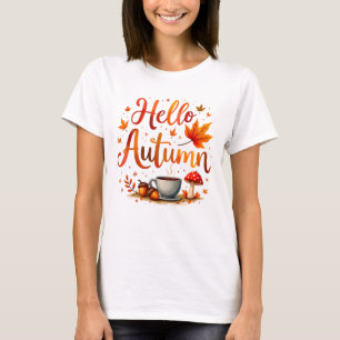 Camiseta Olá Autumn, nostalgia acolhedora