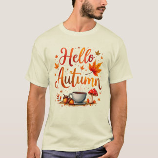 Camiseta Olá Autumn, nostalgia acolhedora