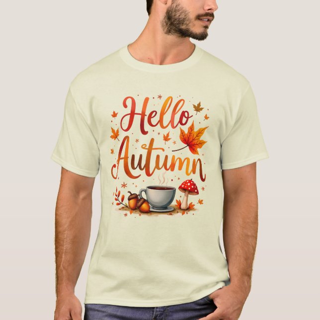 Camiseta Olá Autumn, nostalgia acolhedora (Frente)