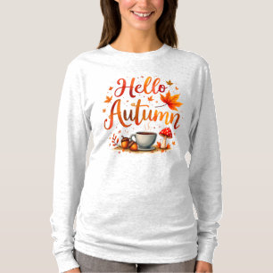 Camiseta Olá Autumn, nostalgia acolhedora