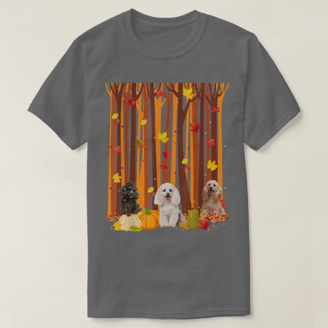 Camiseta Olá Autumn Poodle Maple Leaf Fall Pumpkin Mens W (Frente do Design)