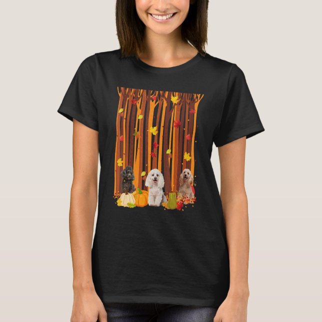 Camiseta Olá Autumn Poodle Maple Leaf Fall Pumpkin Mens W (Frente)