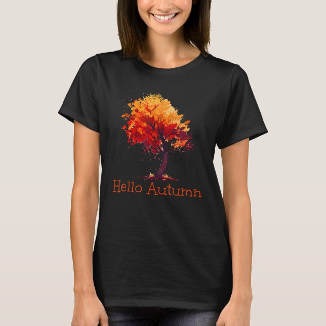 Camiseta Olá, Autumn Red Tree Season (Frente)