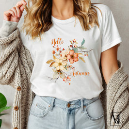 Camiseta Olá Autumn Watercolor Fall Floral
