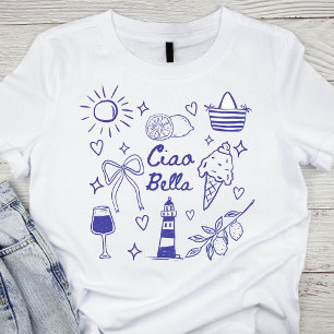 Camiseta Olá Bella Azul Coquete Laço Verão Italiano