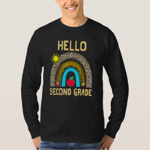 Camiseta Olá Boho Arco-íris Leopardo Segunda Série 100 Dias