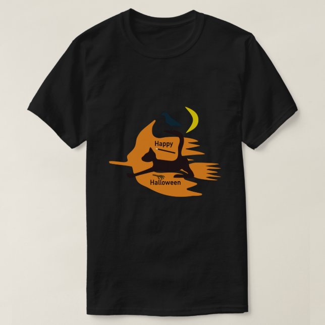 Camiseta Olá Bruxa - Imagem do Dia das Bruxas Feliz Laranja (Frente do Design)