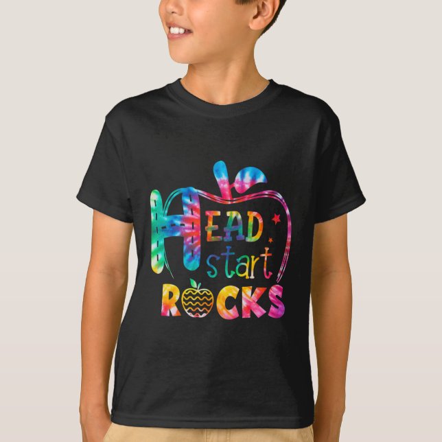 Camiseta Olá Cabeça Iniciar Rock Tie Dye de Volta ao Ensino (Frente)
