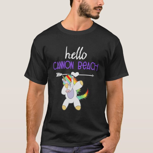 Camiseta Olá Cannon Beach Oregon Dabbing Unicorn Engraçado  (Frente)