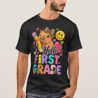 Camiseta Olá Capivara de Primeiro Ano Laço de Leopardo Cost
