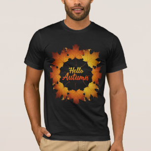 Camiseta Olá Coroa de Folhas de Bordo de Outono
