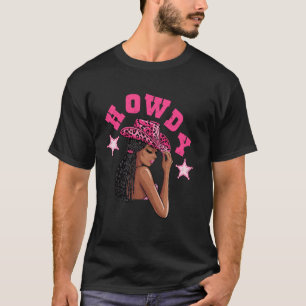Camiseta Olá Cowgirl Negra Ocidental com Cabelo Locrado Mul