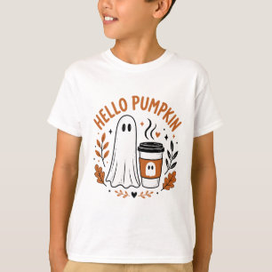 Camiseta Olá Design de Fantasma Abóbora