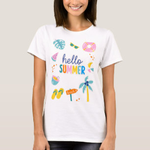 Camiseta Olá Diversão de Verão na Praia Design Retro