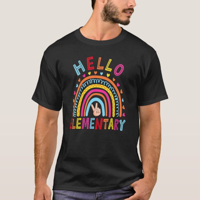 Camiseta Olá, Elementar De Volta À Equipe Do Arco-Íris Cuto (Frente)