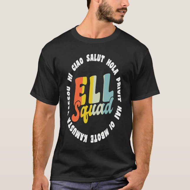 Camiseta Olá Em Diferentes Idiomas ELL Língua Inglesa  (Frente)