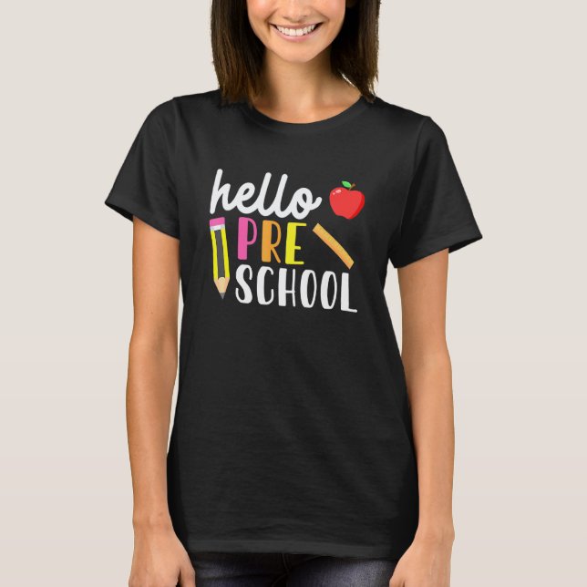 Camiseta Olá Equipe Pré-Escolar Kinder De Volta à Escola Pr (Frente)