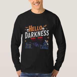 Camiseta "Olá Escuridão" Caveira Assustadora de Halloween &