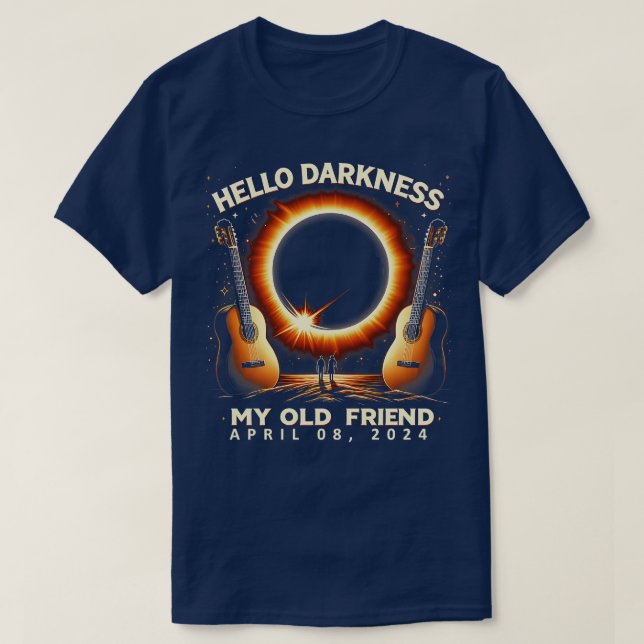 Camiseta Olá Escuridão Meu Velho Amigo Eclipse Solar Abril  (Frente do Design)