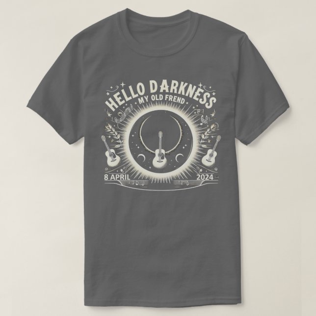 Camiseta Olá Escuridão Meu Velho Amigo Eclipse Solar Abril  (Frente do Design)
