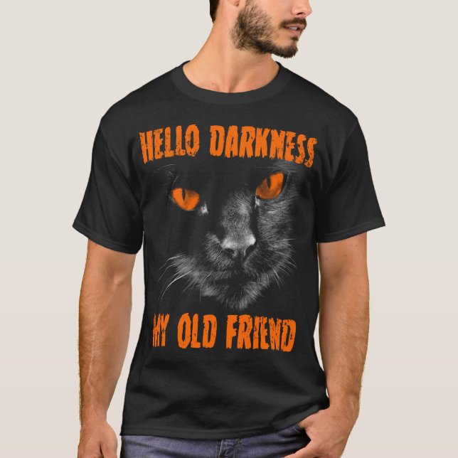 Camiseta Olá Escuridão Meu Velho Amigo: Olhos Laranja (Frente)