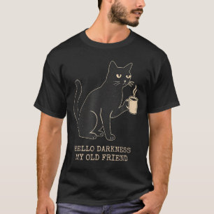 Camiseta Olá Escuridão Velho Amigo Gato e Café Halloween