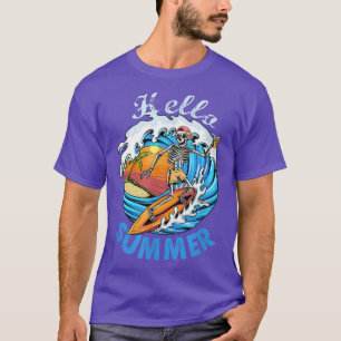 Camiseta Olá Esqueleto de Verão surfando vintage girassol