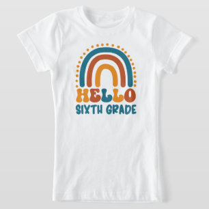 Camiseta Olá, estilo Retro Sexto Grau Boho arco íris
