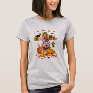 Camiseta Olá, Fall Pumpkin Scarecrow Outono Ação de Gra