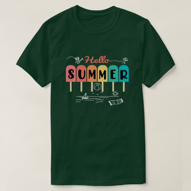 Camiseta Olá, Férias de Verão, picolé e gelados (Frente do Design)