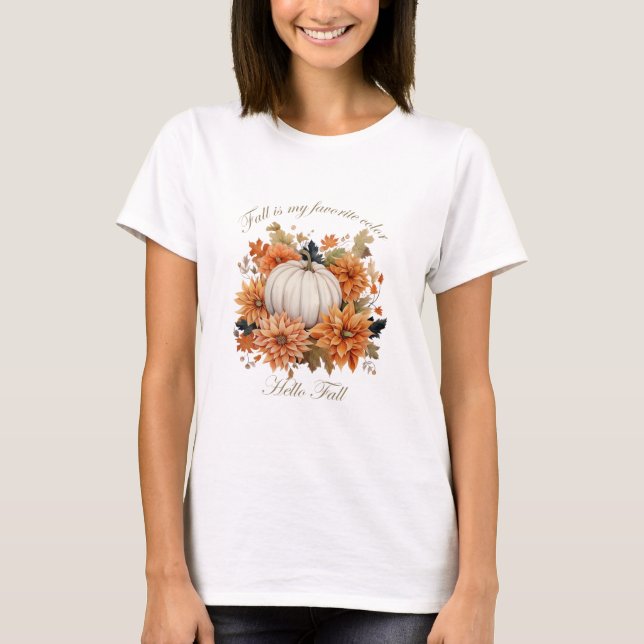 Camiseta Olá Folhas de outono de aquarela flores silvestres (Frente)