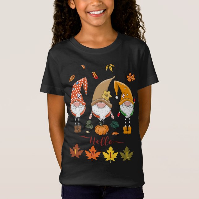 Camiseta Olá, Gnomos Cachinhos Pumpkins deixa Obrigado feli (Frente)