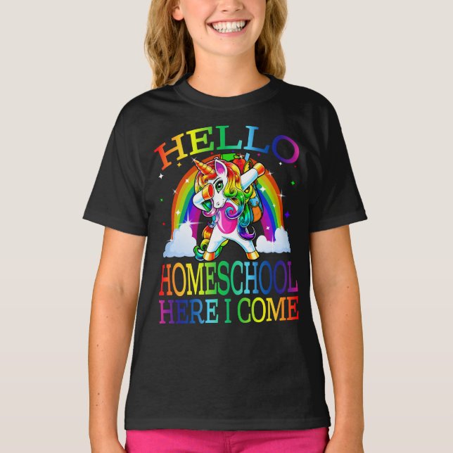 Camiseta Olá, Homeschoaria, Eu Vim Unicórnio (Frente)