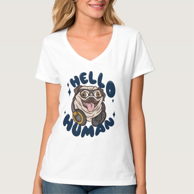 Camiseta Olá humano Cachorro fofo (Frente)