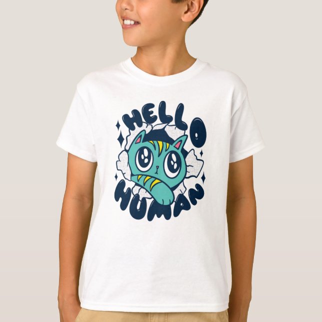 Camiseta Olá humano Gato Fofo (Frente)