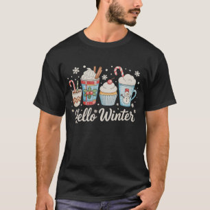 Camiseta Olá Inverno Aconchegante Café Boneco de Neve Natal