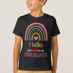Camiseta Olá Jardim de Infância Arco-íris Primeiro Dia de V