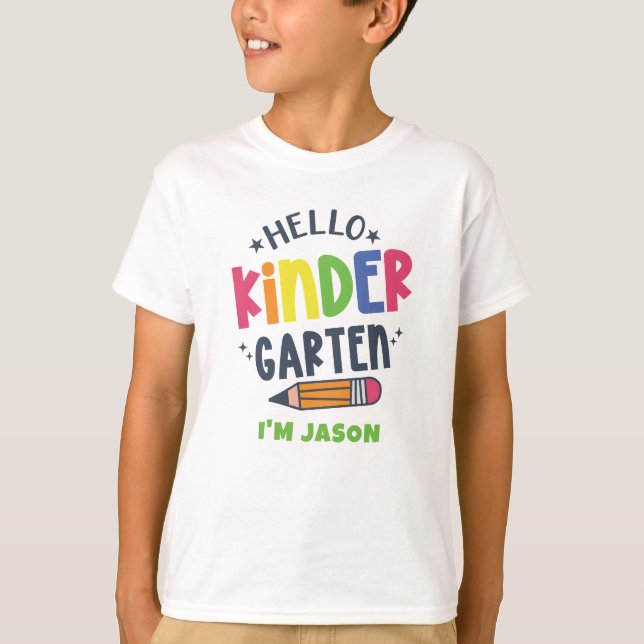 Camiseta Olá, jardim de infância, de volta à escola (Frente)