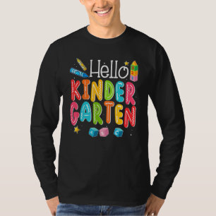 Camiseta Olá Jardim de Infância Divertido Volta às Aulas Pr