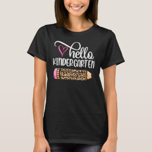 Camiseta Olá Jardim de Infância Lápis de Leopardo Volta às