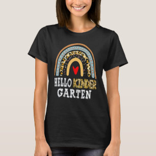 Camiseta Olá Jardim de Infância Leopardo Arco-íris Volta às