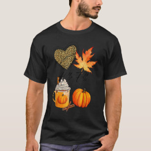 Camiseta Olá, Leopard Coração Pumpkin Folha de outono Folha