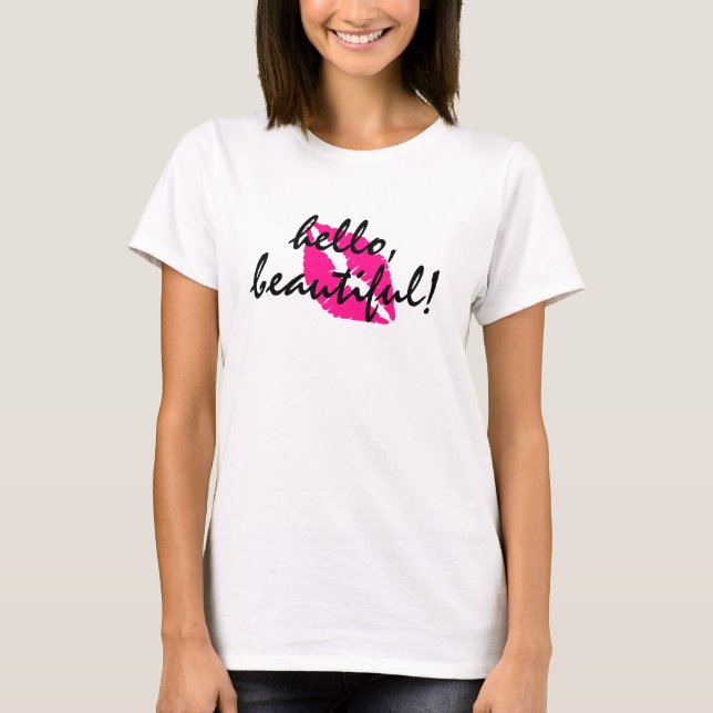 Camiseta Olá Linda com Batom Rosa (Frente)
