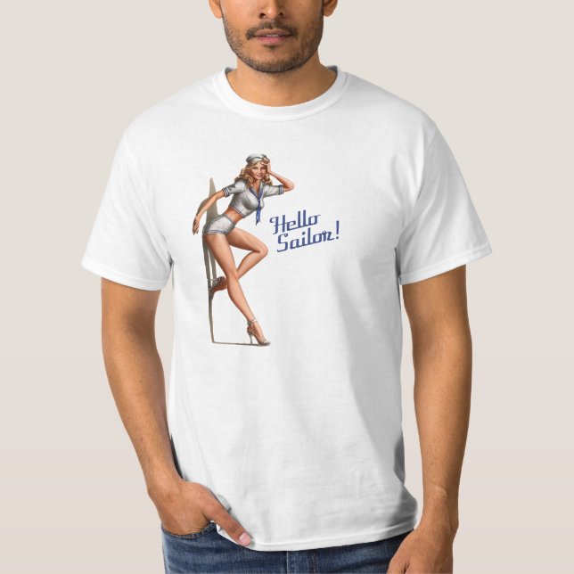 Camiseta Olá, Marinheiro! Pin Up Girl T-Shirt (Frente)