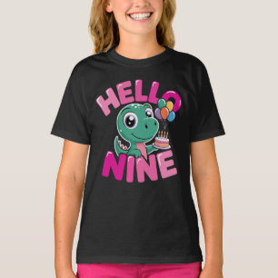 Camiseta Olá Menina de Nove Anos de Idade Festa de Aniversá