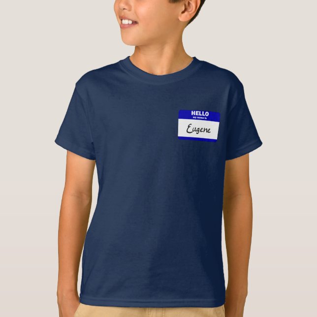 Camiseta Olá! meu nome é Eugene (azul) (Frente)