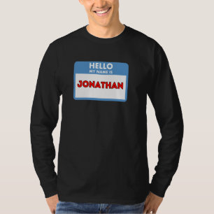 Camiseta Olá, meu nome é Jonathan Tema da plaquinha de nome