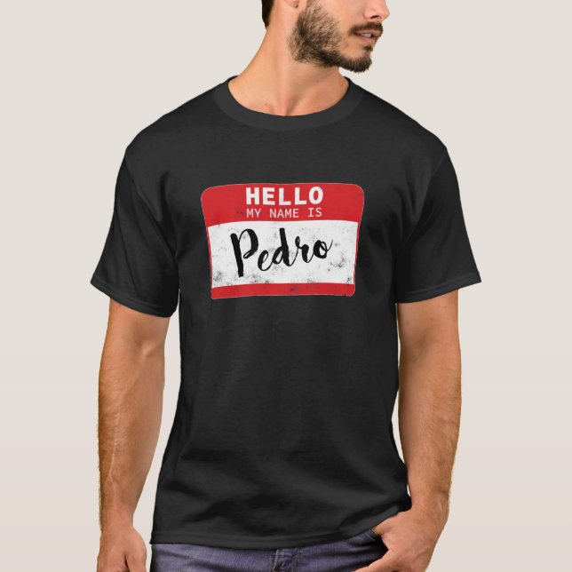 Camiseta Olá Meu Nome É Pedro Nome de etiqueta  (Frente)